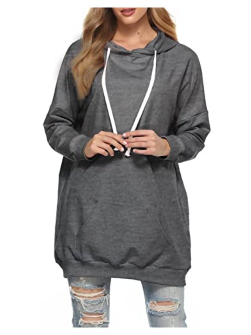 Oversized Extra Long Hooded Tunic Sweatshirt with Pockets